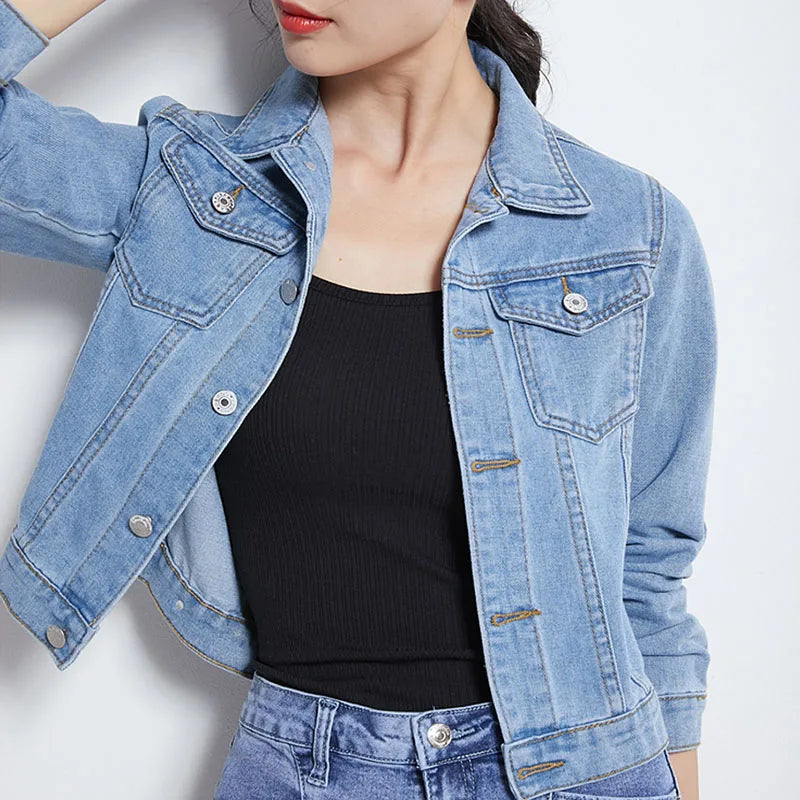 New Women's Denim Jacket Spring and Autumn 2026 Casual Short Denim Jacket Women's Korean Version Solid Color Jacket Clothes