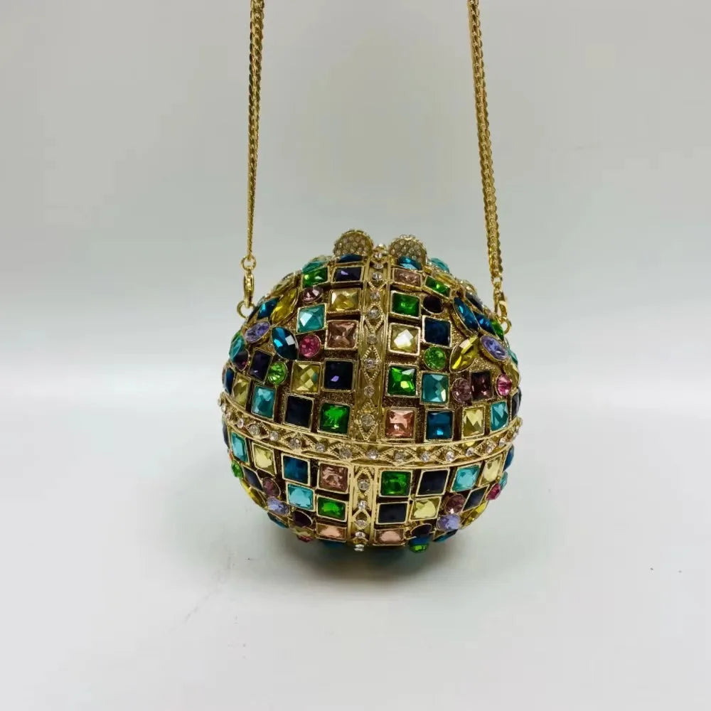 Women Multi Stones Clutch Purse Crystal Evening Bags Hard Case Metal Minaudiere Rhinestone Clutches Handbag Wedding Party Bags