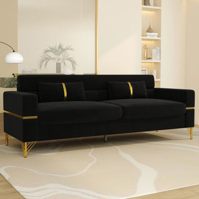 86-Zoll-Samtsofa mit goldenen Beinen – Bequemes Sofa, Loungesofa, 3-Sitzer-Couch – Luxuriöses Samtsofa für die Wohnzimmereinrichtung