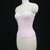 Sexy Women Pink Overbust Corset Crop Top Sweet Lace Patchwork Slim Fit Strapless Bustier Chic Party Summer Clothes Streetwear