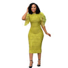 CM.YAYA Women Ruffles Short Sleeve O-neck Striped Knee Length Dress Street Vestidos Sexy Night Club Party Evening Chic Dresses