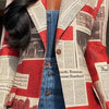 Yeezzi Damen Blazer mit gekerbtem Revers 2025 Neu Frühling Langarm Fashion Zeitungsdruck Urban Casual Streetwear Oberbekleidung
