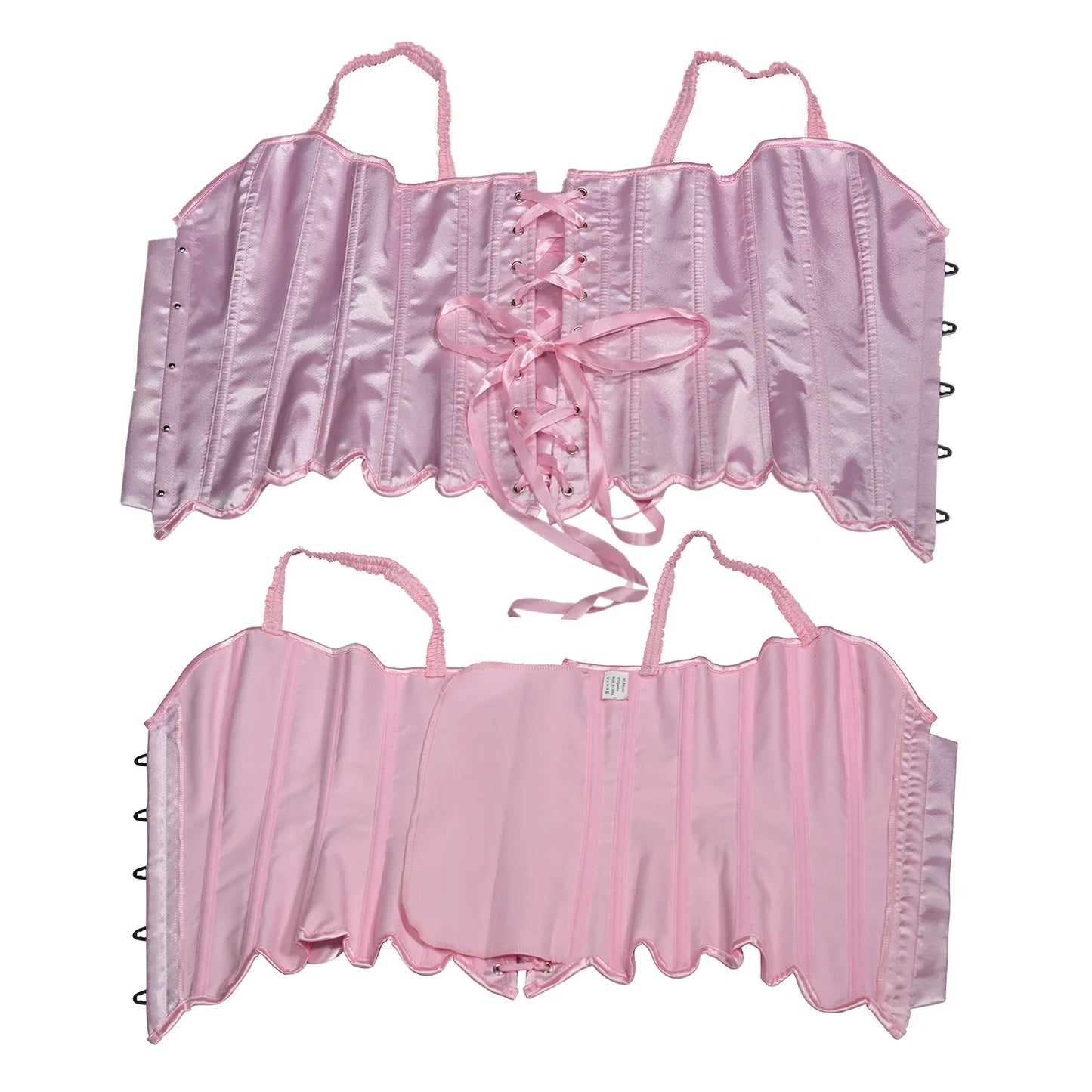 Women Tight Corset Vest Bustier Overbust Petal Bodice Lace Up Boned Shaping Tops Pink Costume Crops With 5 Buckles Party Wedding