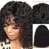 Kinky Curly Short Bob Wig mit Pony Echthaar Glatt Pony Bob Perücke Klebstofflose Minimalistische 2x1 Lace Scalp Bob Pony Perücke für Frauen