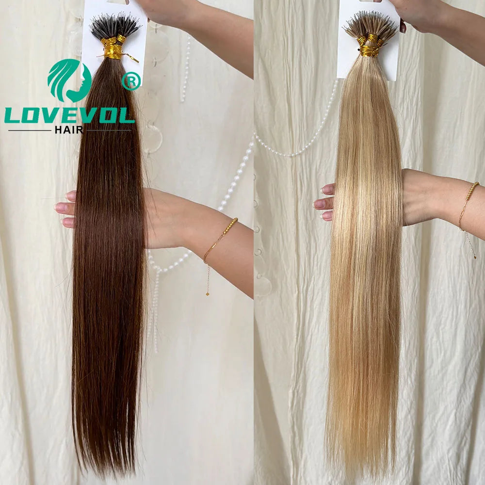 50Pcs Nano Ring Human Hair Extensions Straight Remy Micro Beads Ring Hair Extension 0.5g/0.8g/1g/Strand 12-26Inch Natural Color