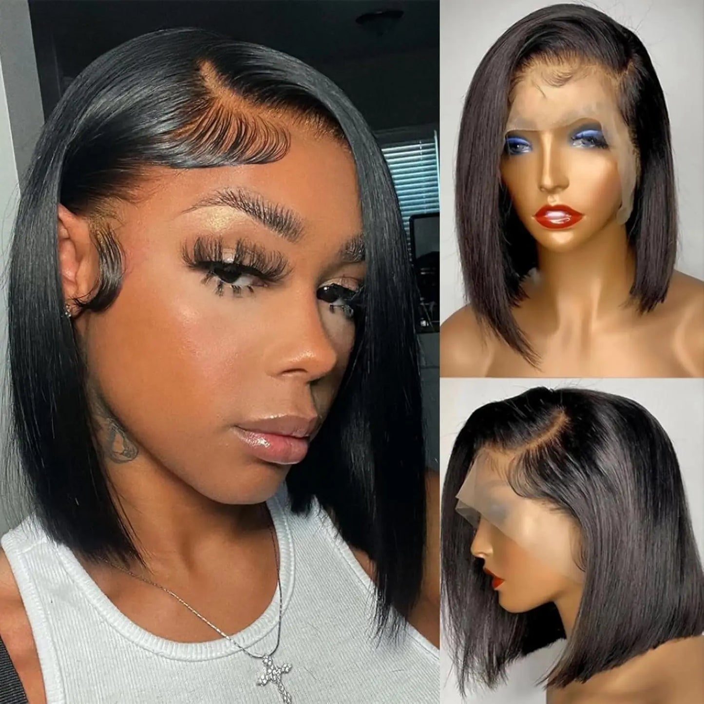 Bob Perücke Echthaar 13X4 Lace Front Perücke 180% Dichte Kurze Glatte Frontale Bob Perücke Transparente Spitze Vorgezupft Mit Babyhaaren