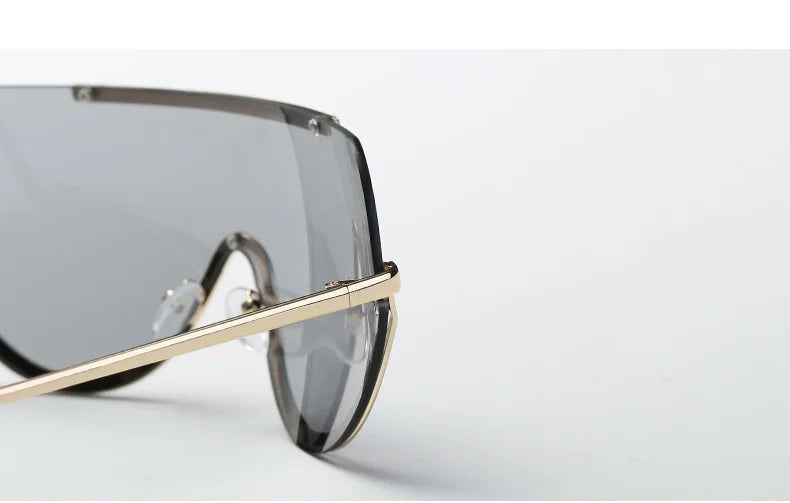 Metallische Oversized Punk Sonnenbrille Damen Semi-Randlose Schutzbrille Shield Lens Designer Große Sonnenbrille Damen Modeaccessoires