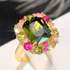 Huitan Elegant Big Green Cubic Zirconia Rings for Women Wedding Engagement Party New Luxury Lady's Accessories Fashion Jewelry
