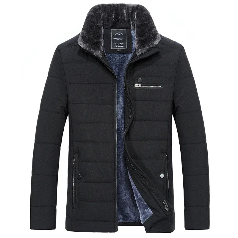 Men's Warm Jacket Winter Parka Fur Collar Windbreaker Cotton Padded Anorak Thick Black Coat Male Casual Autumn Fleece Jacket Men