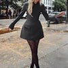 Dulzura Langarm Reißverschluss Bodycon Minikleid mit Taschen Einfarbig Elegantes Outfit Büro Streetwear Damen Herbst Winter Kleidung