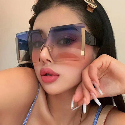 2023 Mode Neu Damen Übergroße Randlose Sonnenbrille Vintage Farbverlauf Tee Coole Sonnenbrille Damen UV-Schutz