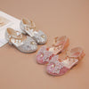 Girls Leather Shoes High Heeled for Wedding Party Glitter Rhinestone with Bow-knot Kids Dress High Heels Pendant Bling Sparkling