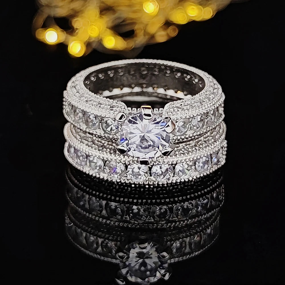 2023 New Luxury Silver Color Luxury Big Wedding Rings Set for Bridal Women Engagement Finger Party Gift Designer Jewelry R4428