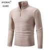 New Men's Sweater Half Zipper Pullovers Winter Warm Stand Collar Turtleneck Cotton Knitted Sweater Men Solid Color Sweatwear