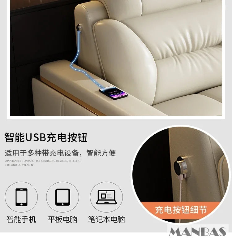 Premium italienische Echtleder-Ecksofas Sofagarnituren mit USB und Bluetooth Lautsprecher – MANBAS Wohnzimmermöbel