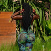 Blumendruck Sommer Caprihosen Jumpsuits Damen Sexy Ärmellose Schnürung Neckholder Rückenfrei Geraffte Peach Hips Slim Rompers