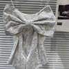 DEAT Sequin Big Bow Jumpsuit Suspender Vest For Women 2024 Summer New Fashion Celebrity Solid Color Camisole Female 11XX9197