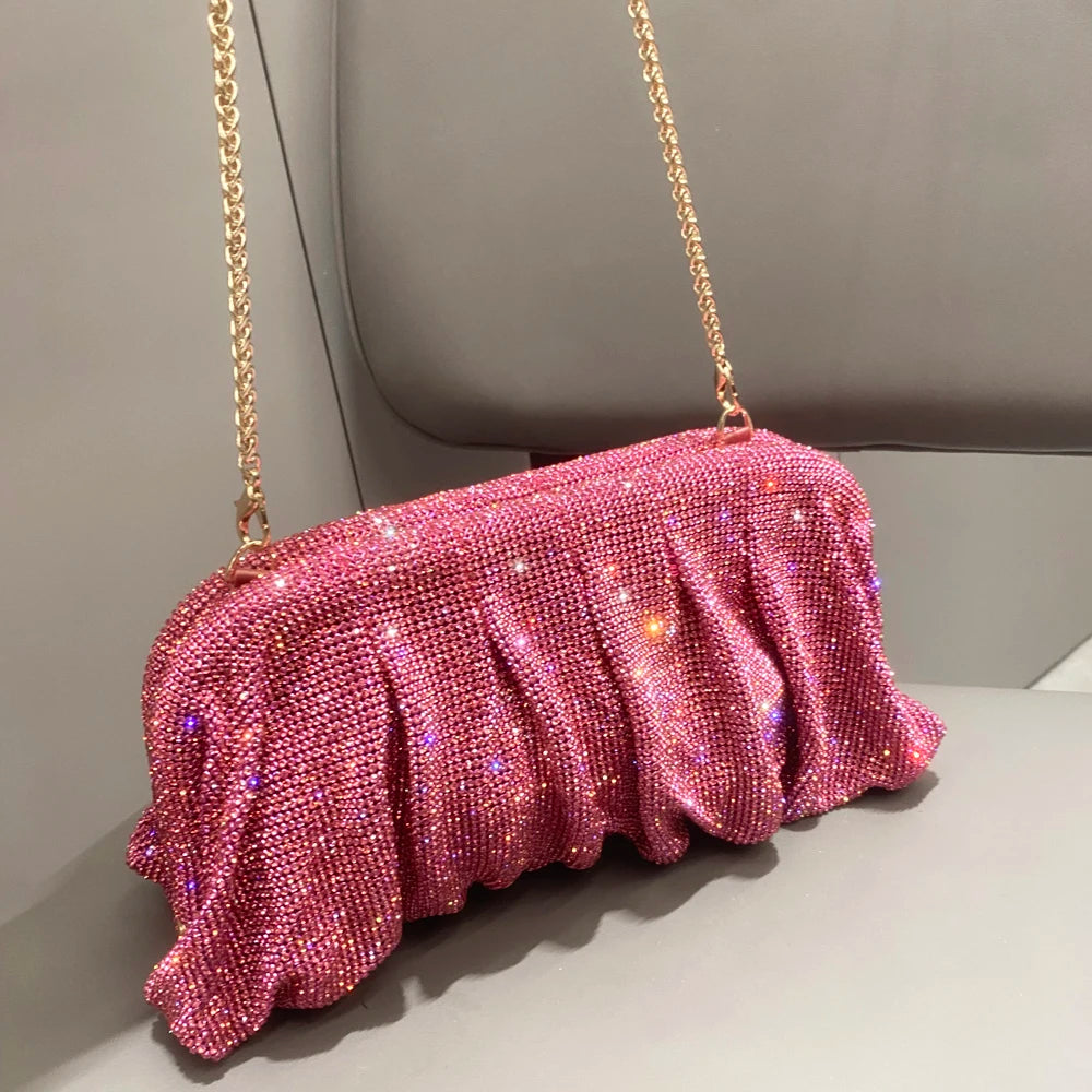 Shiny Rhinestones Handmade Evening Clutch Bags New Folds Purses and Handbags Luxury Designer Wedding Party High Quality