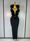 Mode Schwarz 3D Blumen Bodycon Langes Bandage Kleid Celebrity Elegantes Party Geburtstagskleid Damen Ärmellose Sexy Vestidos