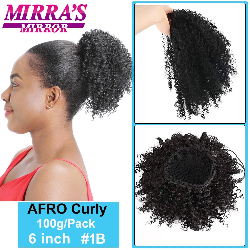 Synthetic Afro Puff Drawstring Ponytail Hair Bun 10 Inch Short Afro Kinkys Curly Afro Bun Extension Hairpieces Large Size