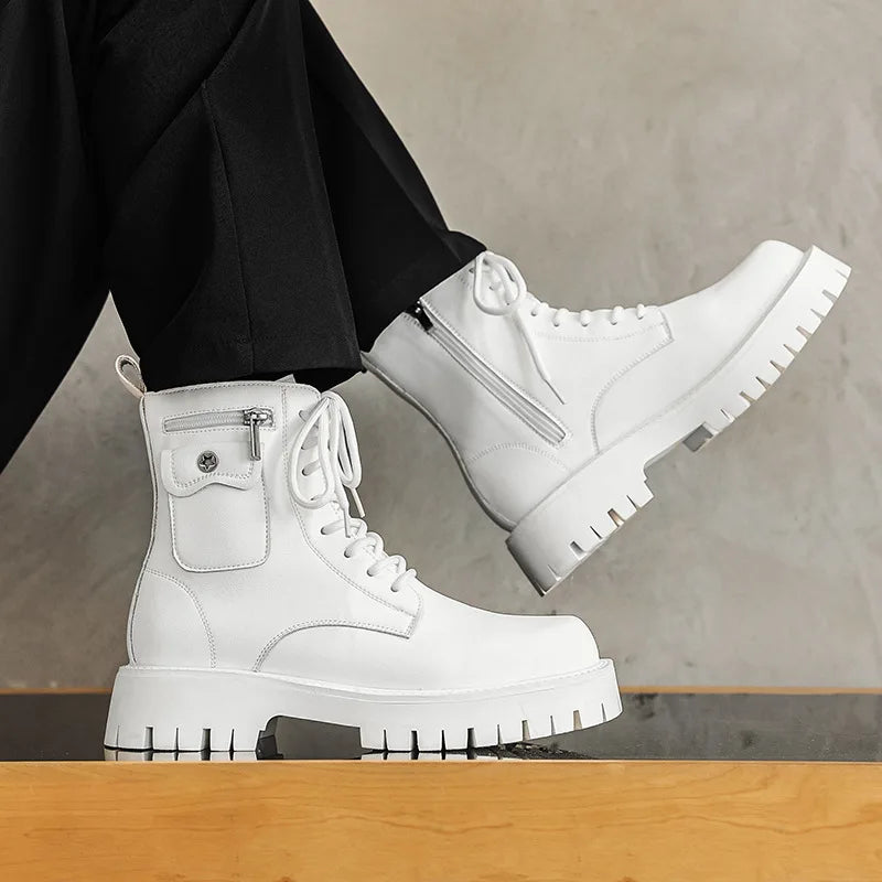 2025 Trend Men Boots Sneakers Outdoor Fashion High Top Wholesale Punk Shoes for Men Casual Leather Street Style Ankle Boots Men