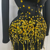 Glitzernde Kristallketten Perlen Langarm Minikleid 2025 Damen Geburtstag Abendparty Nachtclub Outfit Sängerin Hochzeitskostüm
