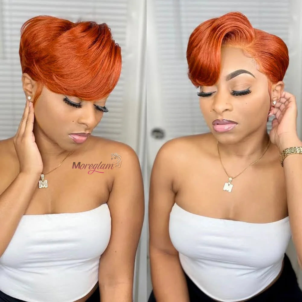 Kurze Bob Perücke Pixie Cut Perücke Glatte Echthaarperücken 13x4 Transparente Lace Front Perücke Für Frauen Highlight Glatte Pixie Cut Perücke
