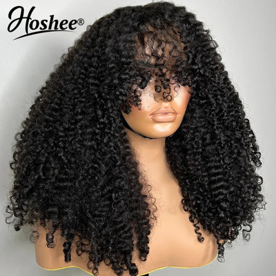 Burmese Curly 13x6 Lace Frontal Human Hair Wigs For Women Jerry Curly Wig With Bang Pre Plucked 4x4 Lace Closure Wig 250% Remy