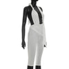 Solid color neck tie, knot, exposed back, tight fitting jumpsuit, cropped pants