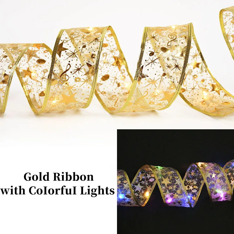 Weihnachtsdekoration LED-Band Lichter Weihnachtsbaumschmuck DIY-Spitzenschleifen Lichterkette Navidad Heimdekoration Neujahr 2023