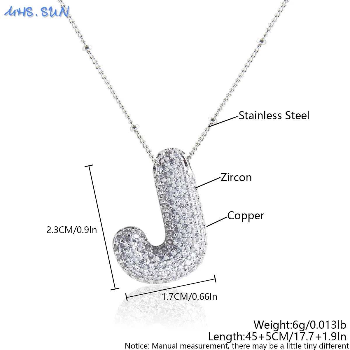 MHS.SUN Hochwertige Bubble Initialenkette Buchstabe A-Z Silberfarbene Zirkon 26 Initialen Ballon Anhänger für Damen Herren Schmuck