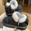Bow Knot Short Ankle Snow Boots Women Winter Plush And Thick Insulation Waterproof PU Cotton Household Shoes Home Slipper Women