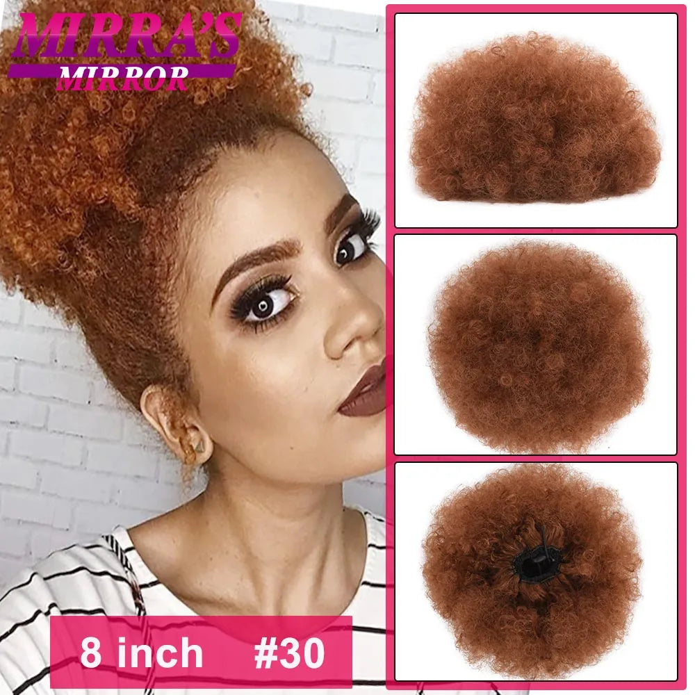Synthetic Afro Puff Drawstring Ponytail Hair Bun 10 Inch Short Afro Kinkys Curly Afro Bun Extension Hairpieces Large Size