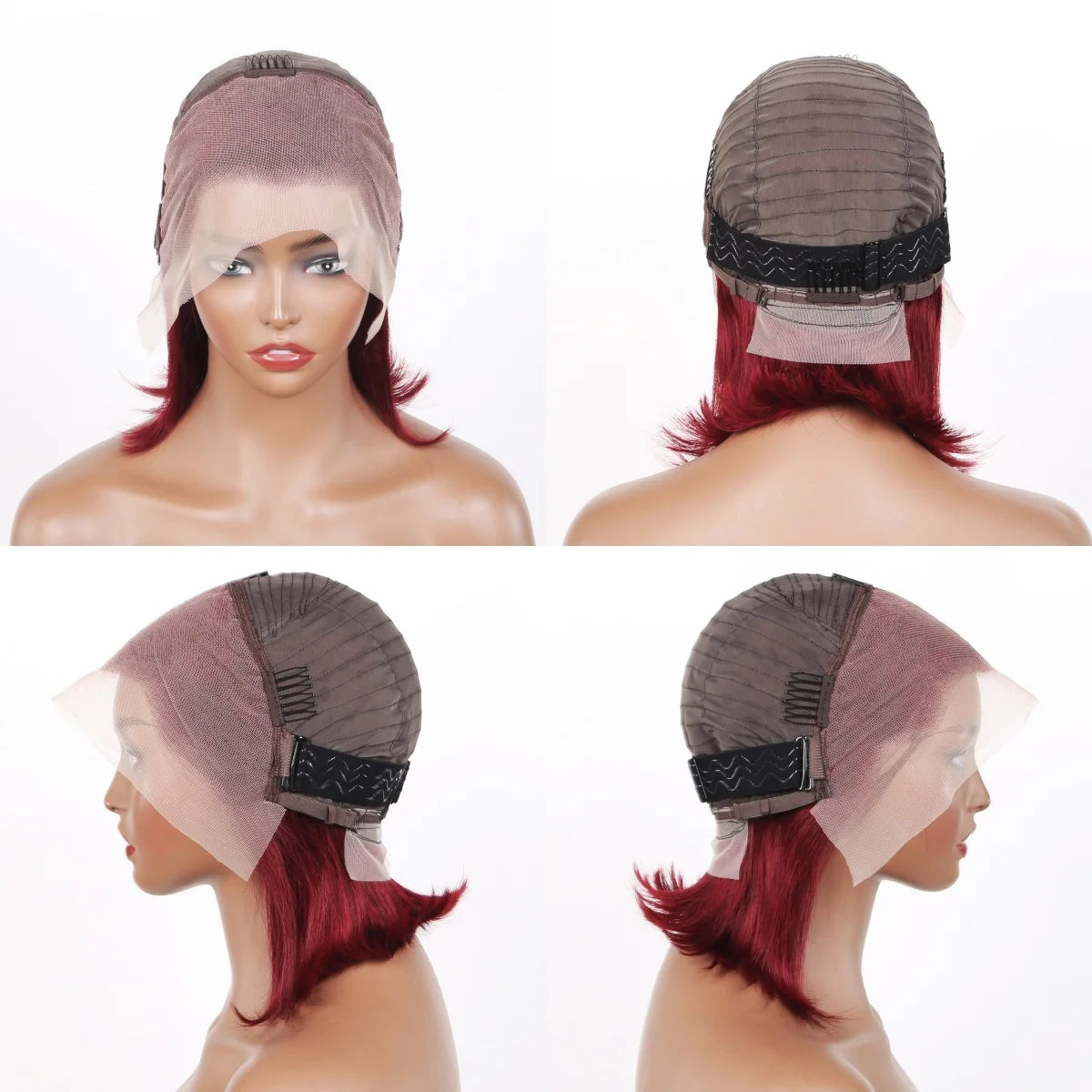 1B/99J Burgundy Short Straight Bob Human Hair Wigs Brazilian Lace Front Human Hair Wigs Pre Plucked T Part Lace Wigs Remy Hair