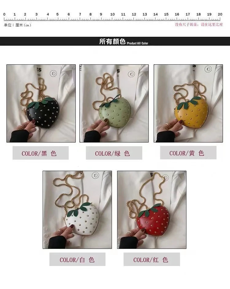 Cute Fruit Strawberry Heart Shape Pu Rivet Mini Fashion Ladies Chain Purse Clutch Bag Shoulder Bag Tote Female Flap Handbag Q5
