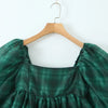 2024 Sweet Green Gingham Plaid Organza Ball Gown Dress Puff Sleeve Retro Women Swing Short Princess Robe Fairy Cake Vestidos