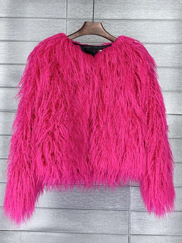 2023 Women Faux Fur Coat Autumn Winter High Quality Fluffy Short Coat Faux Fur Jacket