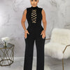 Znaiml Office Lady Jumpsuit High Waist Elegant Black One Pieces Chain Short Sleeve Straight Wide Leg Romper Birthday Overalls