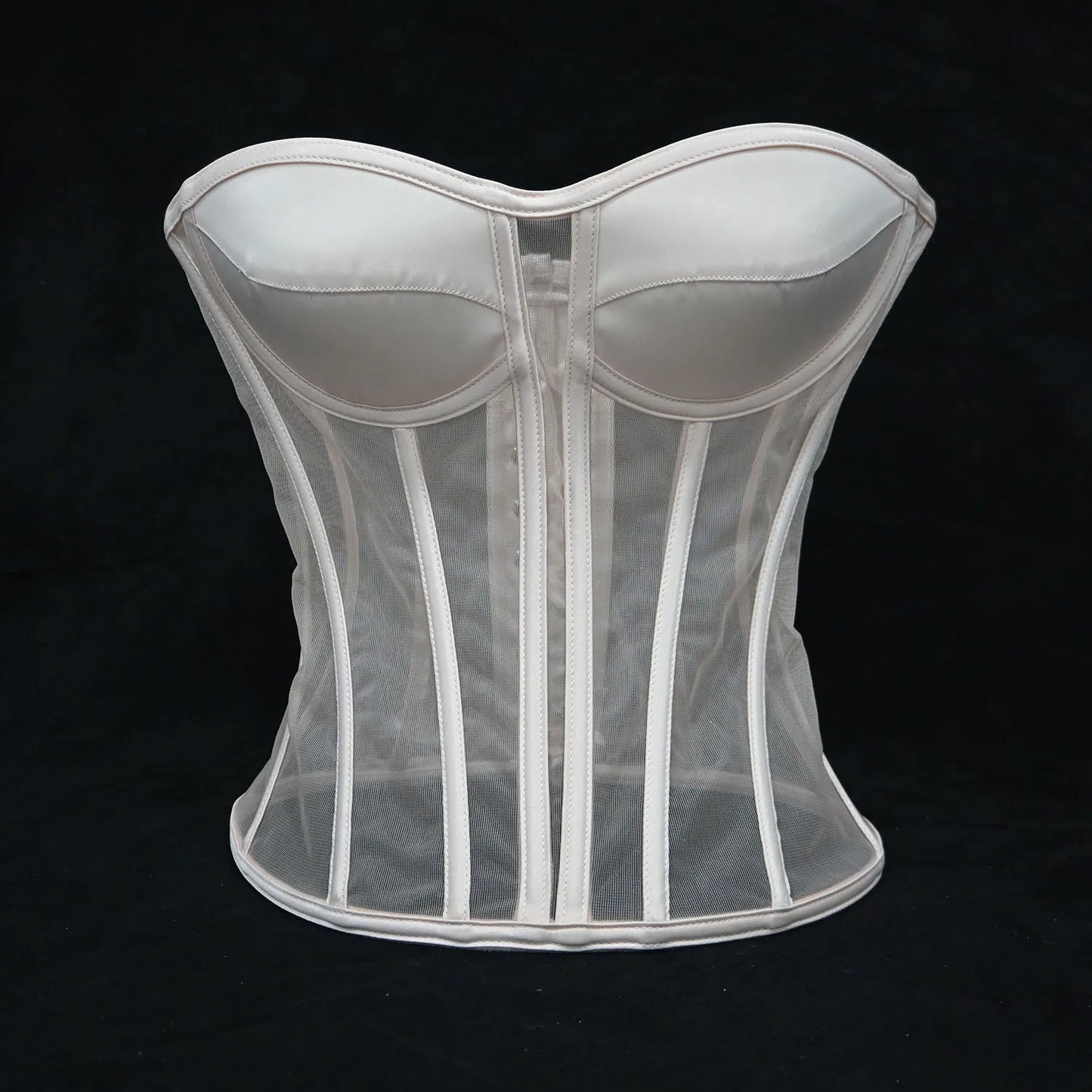 Women Mesh Corset Bustier With Cups Overbust Tight Shaping Tops Strapless Transparent Bodice Slimm Waist Wedding Lace Up Boned