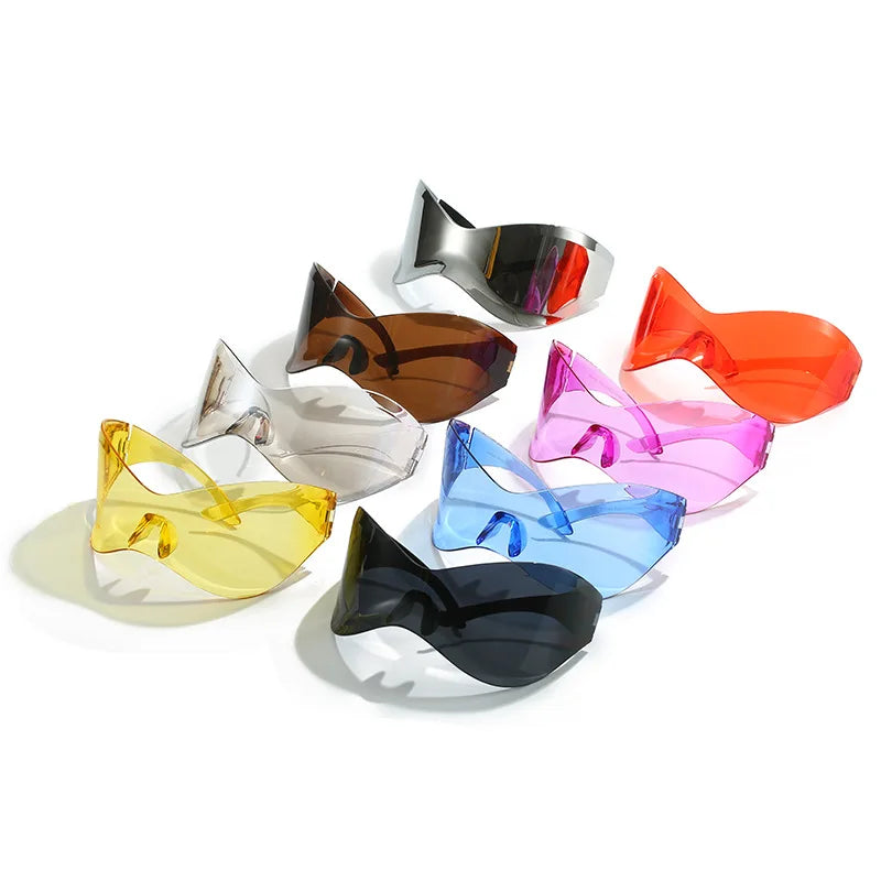Oversized Futuristic Shield Sunglasses for Women Men Fashion Silver Mask Visor Sun Glasses Female Punk Y2K Eyeglasses