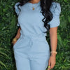 Two Piece Sets Womens Outifits 2023 Summer Fashion Puff Sleeve Round Neck Top & Casual Drawstring Pocket Design Daily Shorts Set