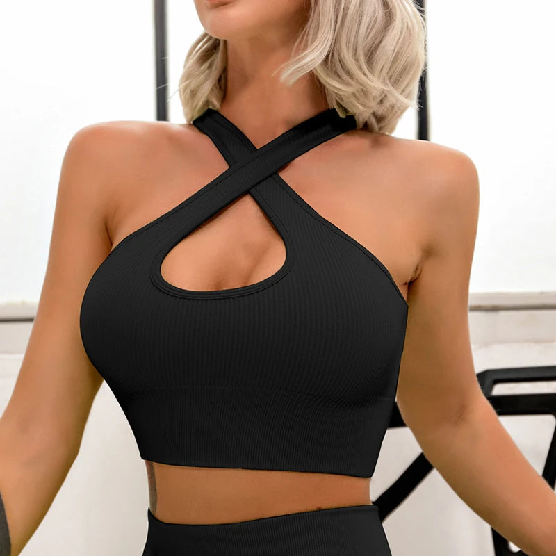 LANTECH Sports Bra Yoga Sportswear Joggings Running Top Training Women Fitness Gym Bra Seamless Workout Activewear Push Up