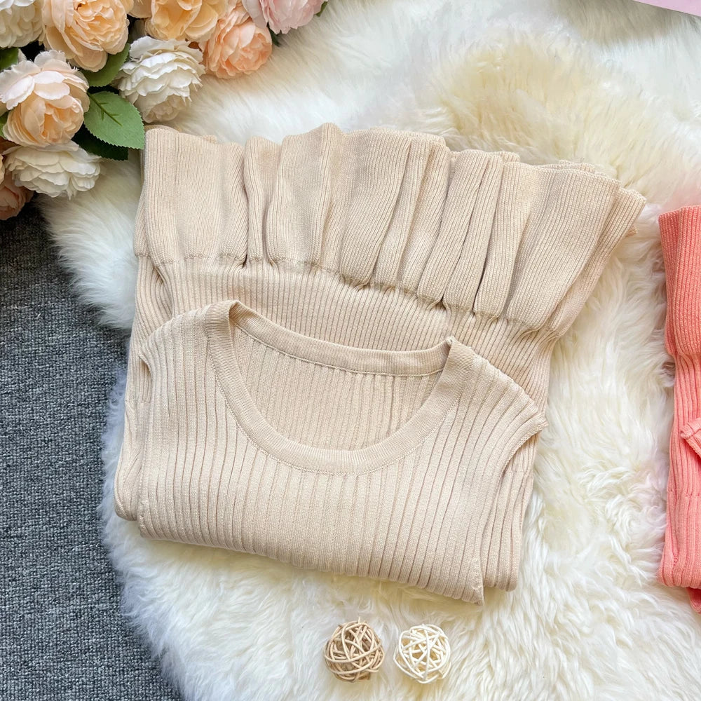 YuooMuoo Chic Fashion Sexy Package Hips Ruffled Mini Dress Women Summer Slim Elastic Knitted Party Dress Streetwear Lady Outfits