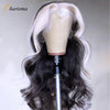 Charisma Black Wigs White Highlight Kunsthaarperücke Vorgezupfte Kunsthaar-Spitzenperücken Für Frauen Loose Wave Lace Frontal Perücke