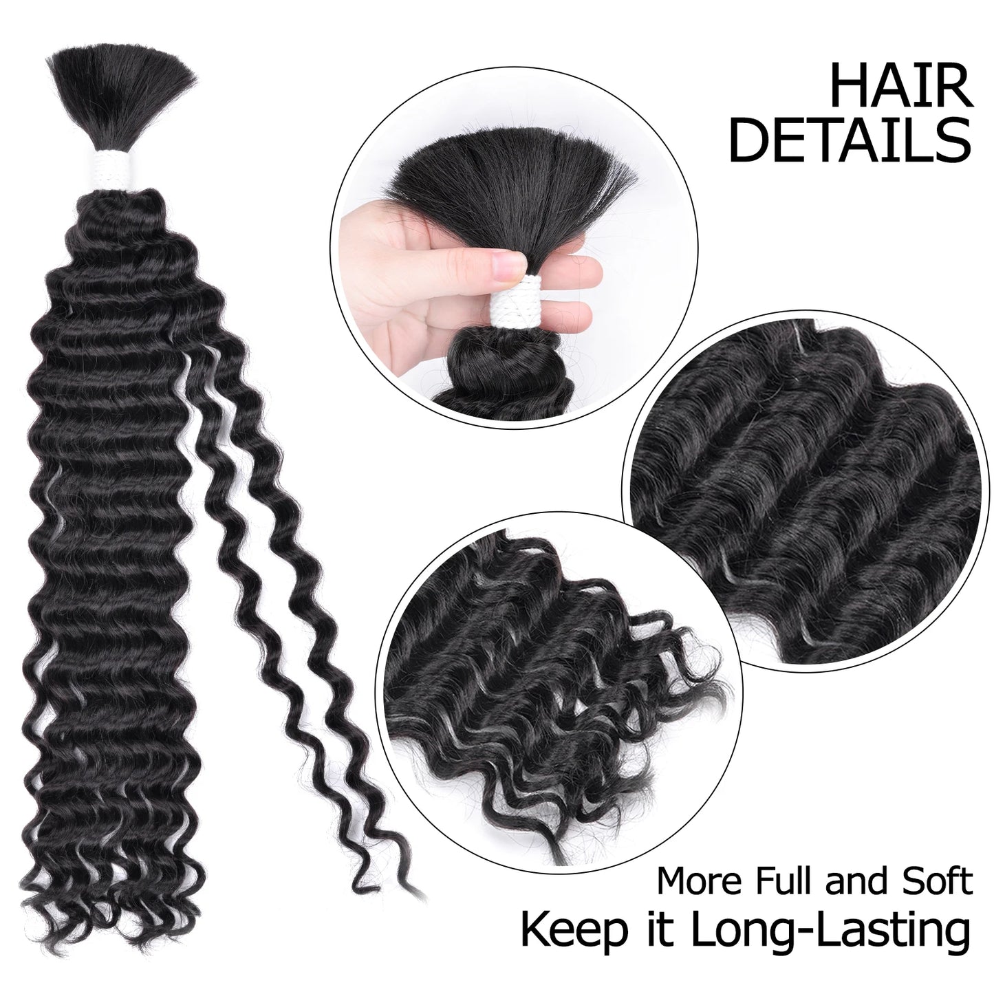 Synthetic Braiding Hair for Boho Braids 20Inch 90G Deep Wave Bulk High Quality Synthetic Protein Hair Extensions For Women