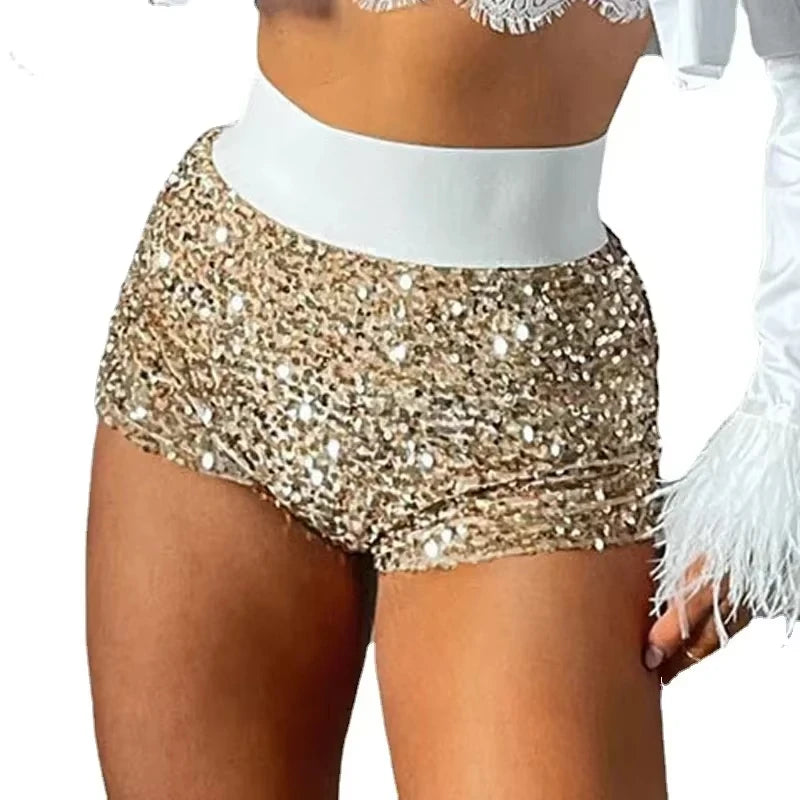 2023 Sommer Damen Mini Shorts Modetrend Pailletten Hohe Taille Glitzer Kleidung Sexy Skinny Party Nachtclub Shorts Streetwear