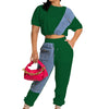 CM.YAYA Workout Denim Patchwork Women Two 2 Piece Set Outfit Sweatsuit 2022 T-shirt and Jogger Pants Matching Set Tracksuit