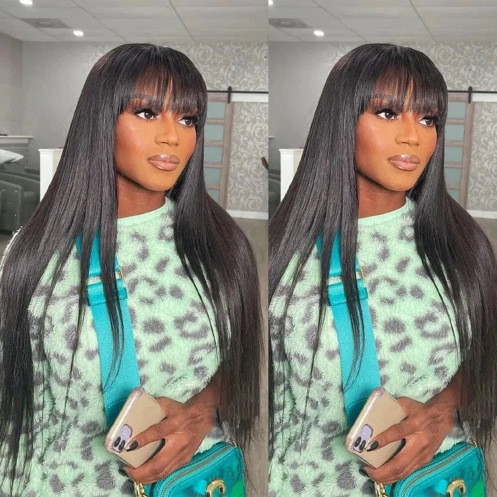 Glueless Wig With Bangs Human Hair 3x1 HD Lace Straight Human Hair Wigs For Woman Brazilian Cheap Wigs Full Machine Made On Sale