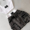 Harajuku Multiple Pockets Denim Plaid Skirt Goth Black Mini Skir Vintage Y2K New Fashion Womens Casual Versatile Sexy Streetwear