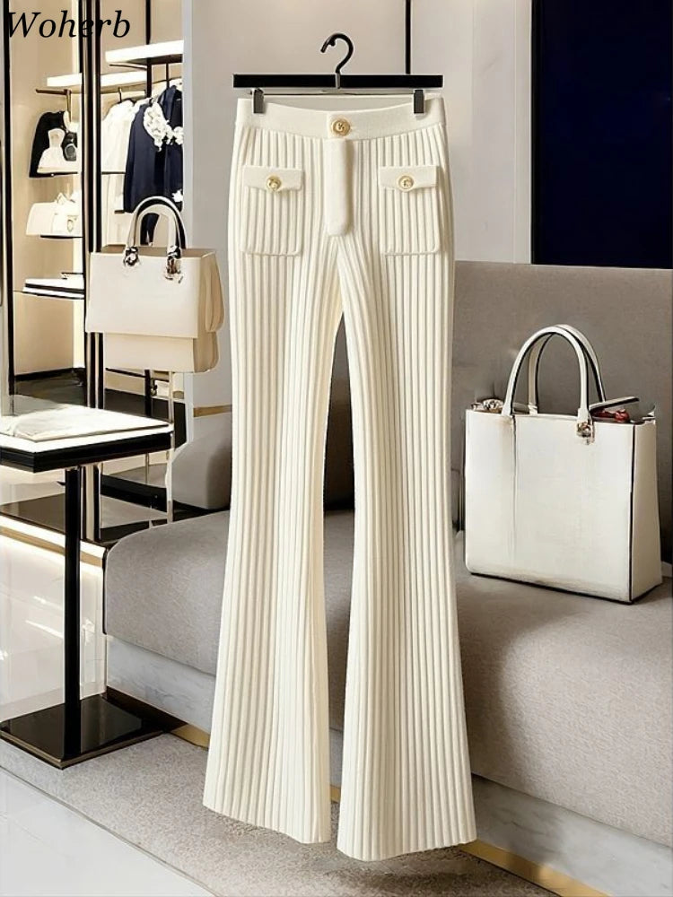 2025 Neue Schlaghosen für Damen, High Waist, Slim Fit, Strickhosen, koreanische Freizeit-Hosen, Y2k Kleidung
